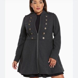 torrid Charcoal Gray Military-Style Pea Coat sz 3